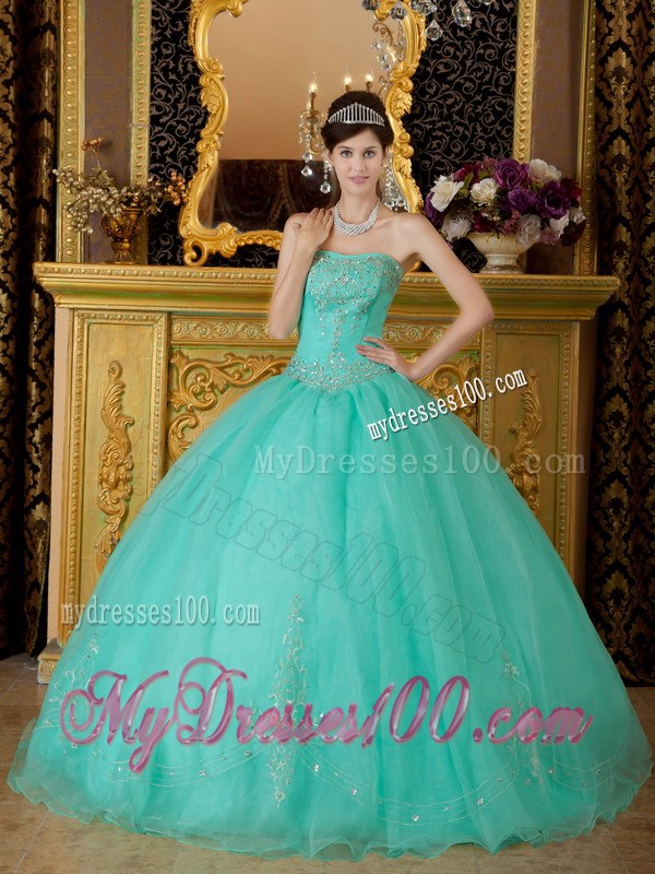 Ball Gown for Sheer Organza Dresses of 15 in Turquoise