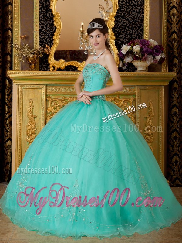 Ball Gown for Sheer Organza Dresses of 15 in Turquoise
