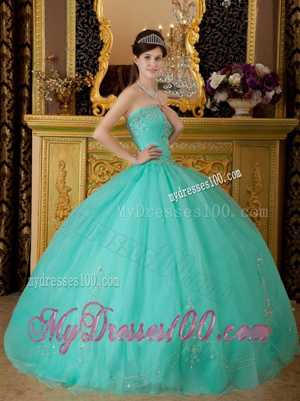 Ball Gown for Sheer Organza Dresses of 15 in Turquoise