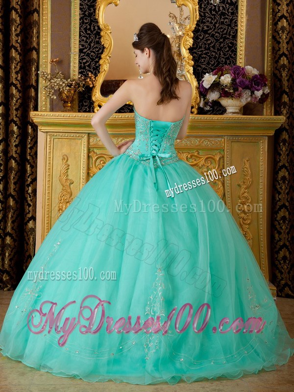 Ball Gown for Sheer Organza Dresses of 15 in Turquoise