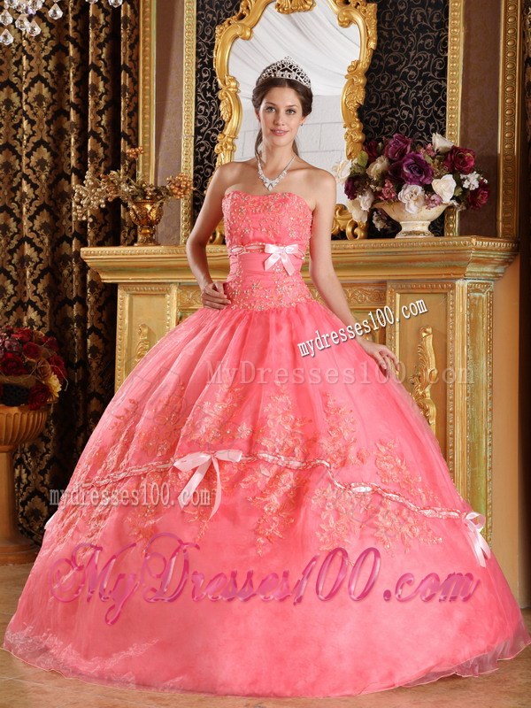 Watermelon Red Appliques Sweet Sixteen Quinceanera Dresses