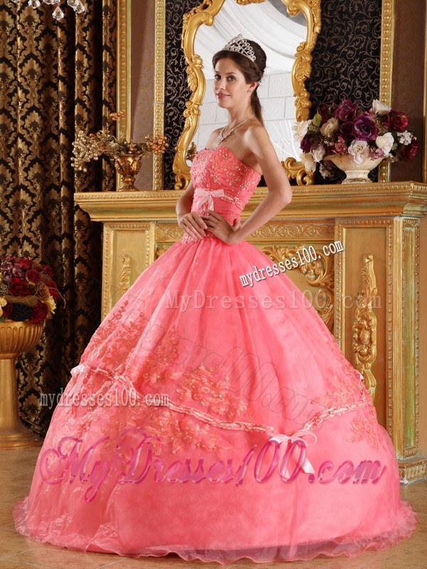 Watermelon Red Appliques Sweet Sixteen Quinceanera Dresses