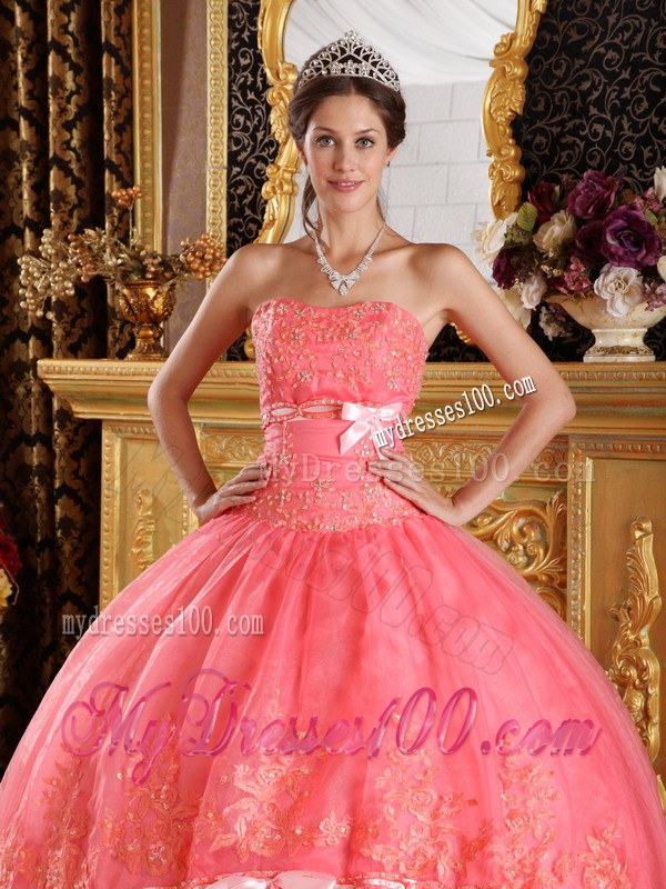 Watermelon Red Appliques Sweet Sixteen Quinceanera Dresses