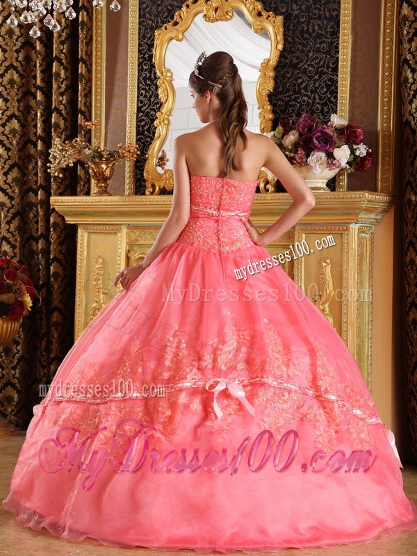 Watermelon Red Appliques Sweet Sixteen Quinceanera Dresses