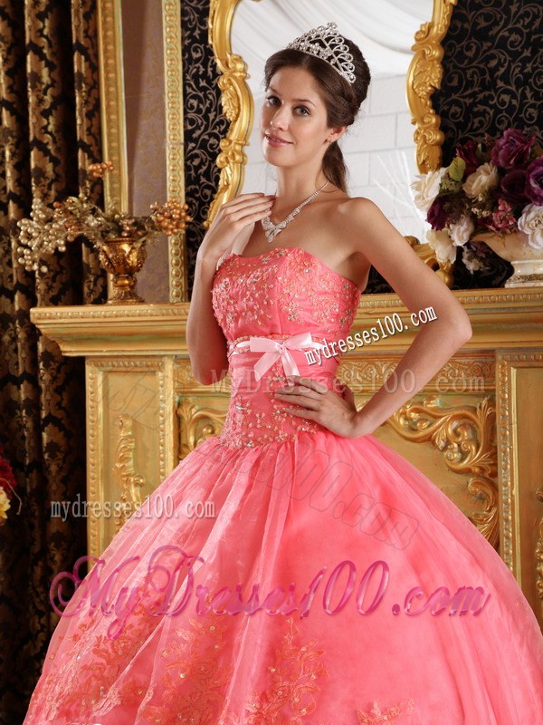 Watermelon Red Appliques Sweet Sixteen Quinceanera Dresses