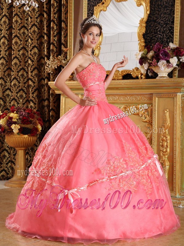 Watermelon Red Appliques Sweet Sixteen Quinceanera Dresses