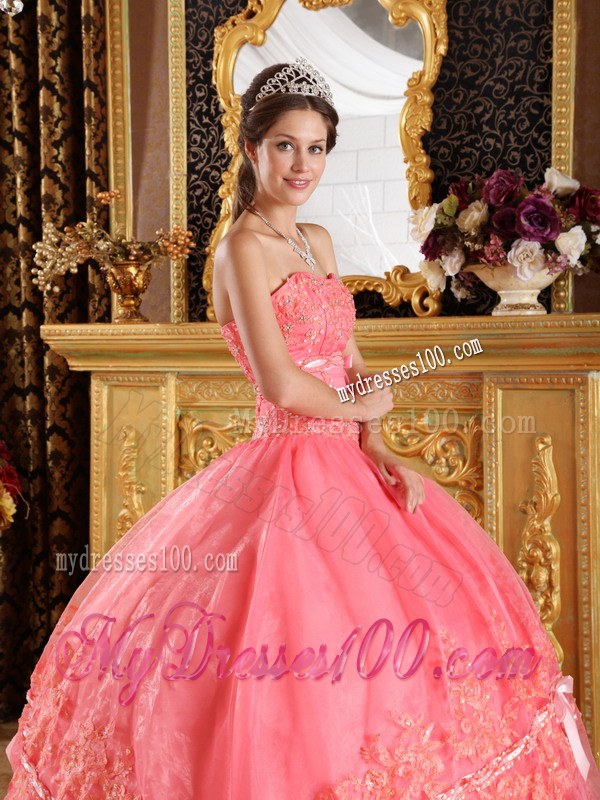 Watermelon Red Appliques Sweet Sixteen Quinceanera Dresses