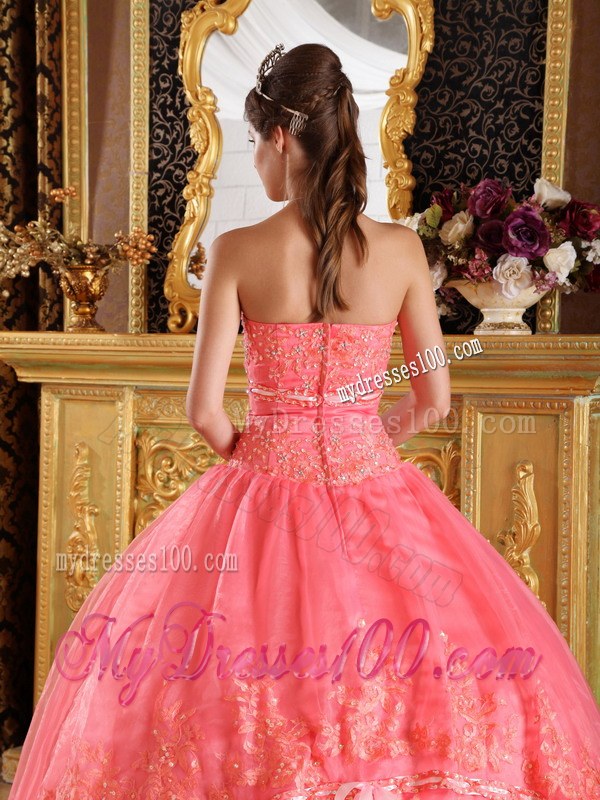 Watermelon Red Appliques Sweet Sixteen Quinceanera Dresses