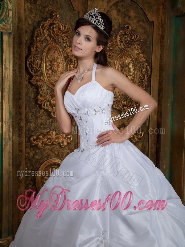 Halter Ball Gown for Beading White Quinceanera Dresses Gowns