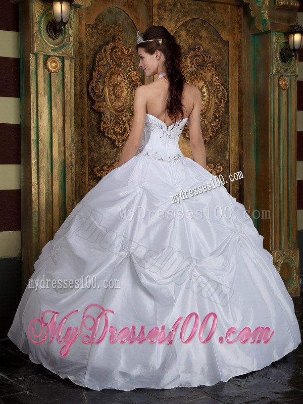 Halter Ball Gown for Beading White Quinceanera Dresses Gowns