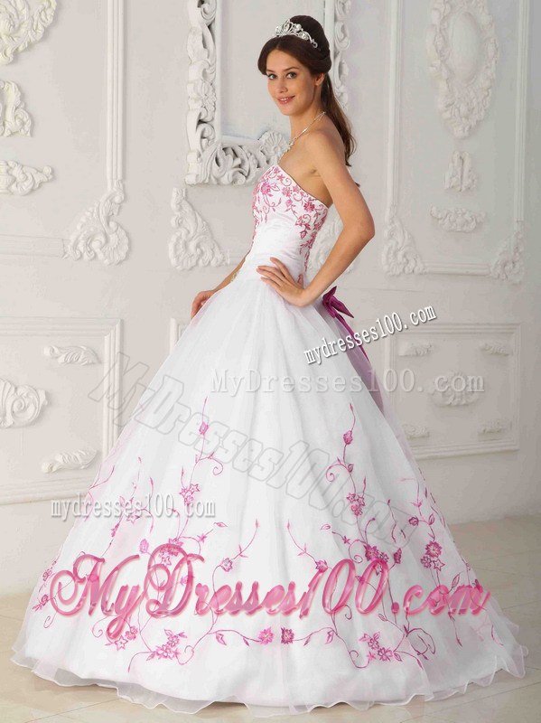 Pink Appliques Quinceanera Gown Dresses in White For Princess