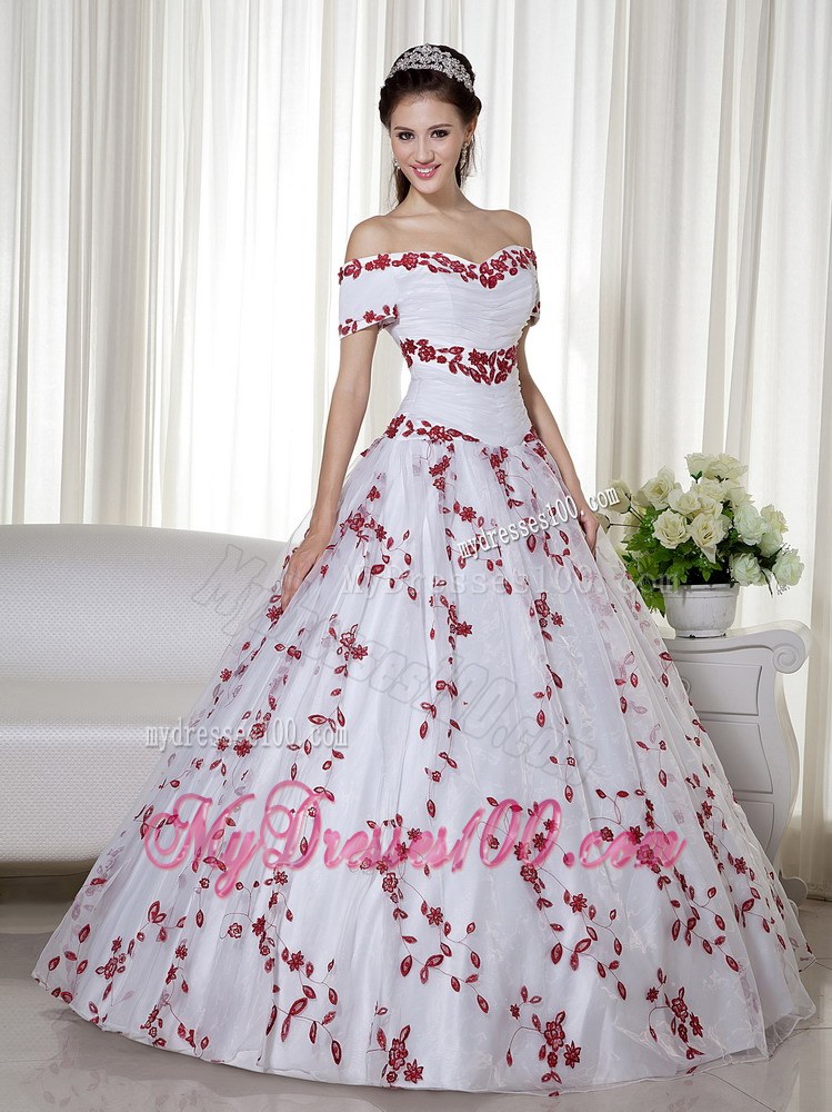 White and Red Off The Shoulder Sweet 16 Quinceanera Dresses