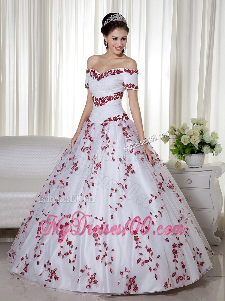 White and Red Off The Shoulder Sweet 16 Quinceanera Dresses