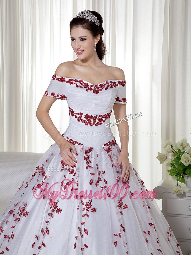 White and Red Off The Shoulder Sweet 16 Quinceanera Dresses