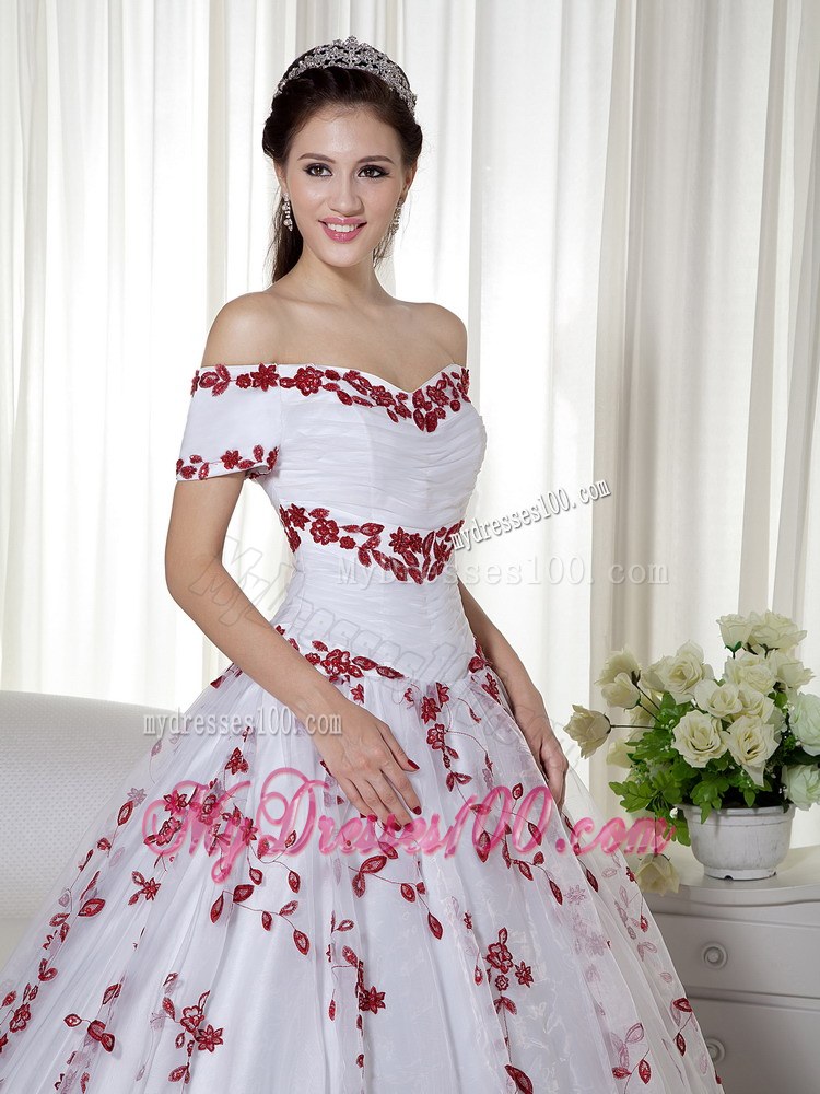 White and Red Off The Shoulder Sweet 16 Quinceanera Dresses