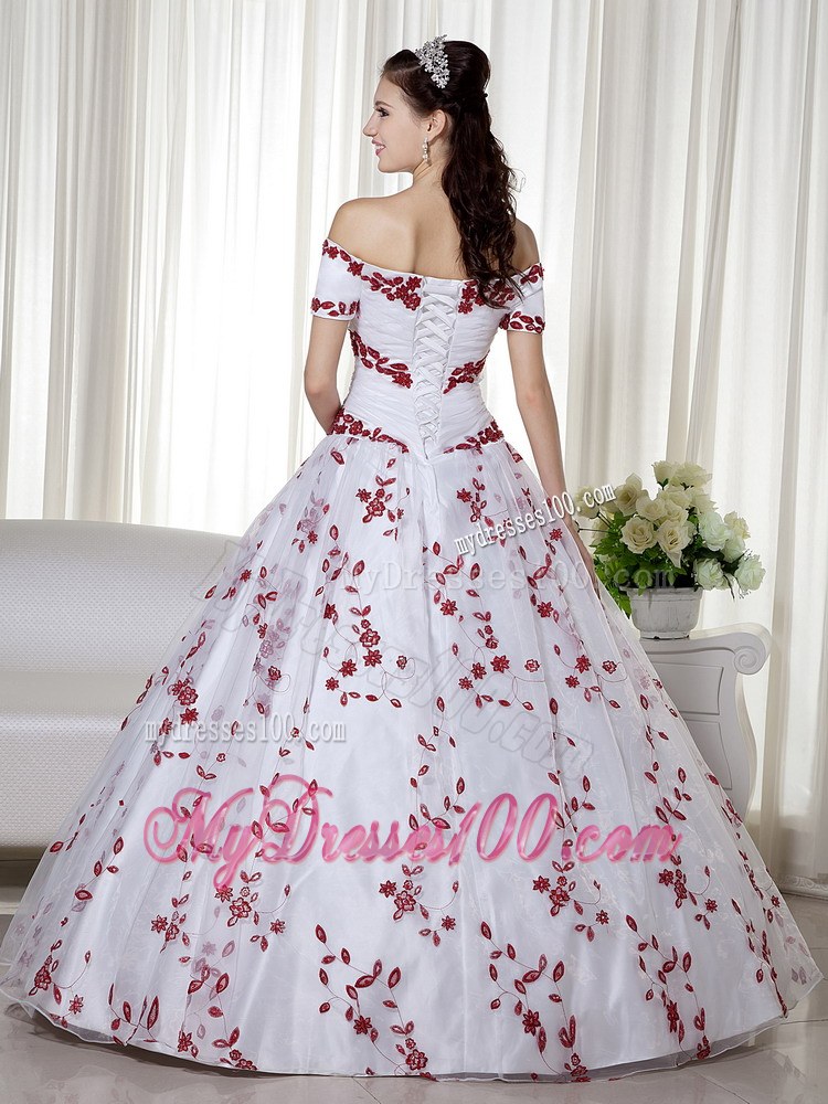 White and Red Off The Shoulder Sweet 16 Quinceanera Dresses