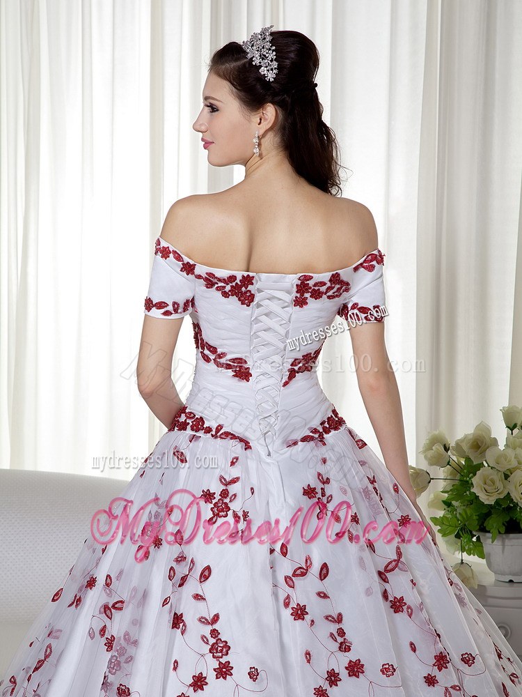 White and Red Off The Shoulder Sweet 16 Quinceanera Dresses