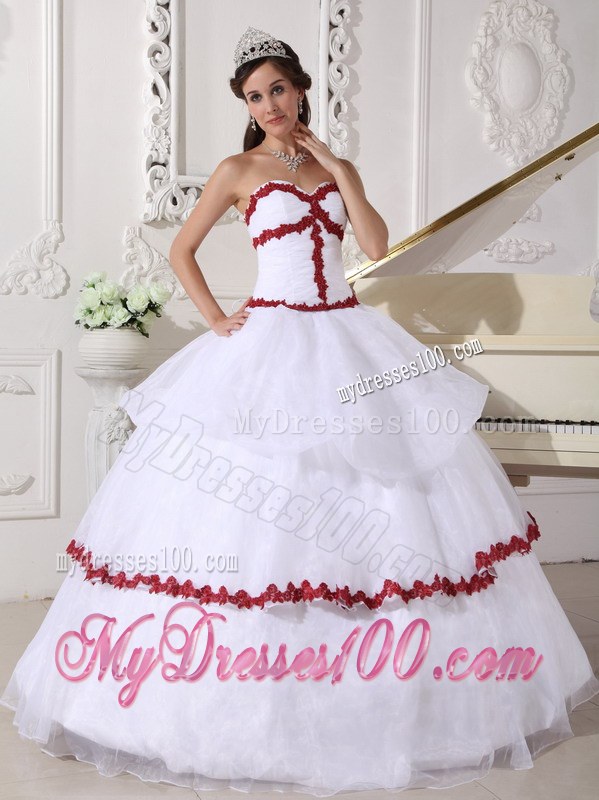 White Sweet 16 Dresses Charaterized Wine Red Lined Hem