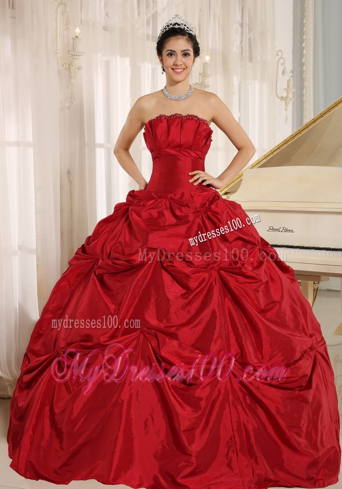 Wine Red Puffy Dresses for A Quinceanera with Pick ups