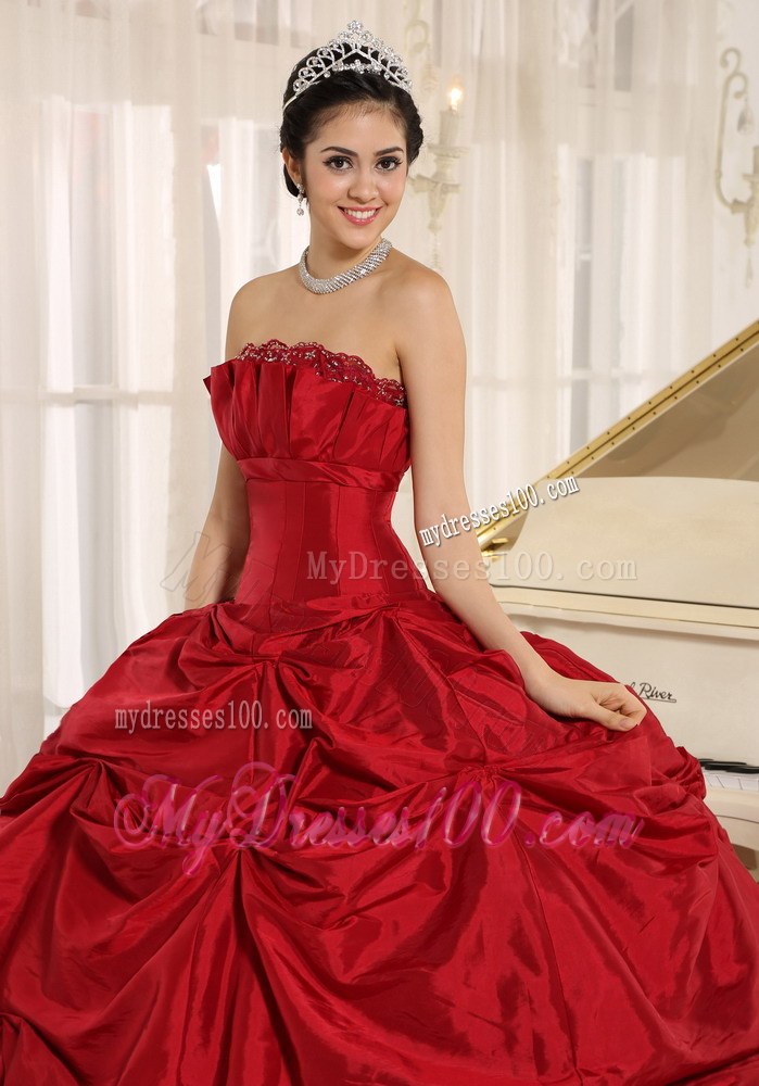 Wine Red Puffy Dresses for A Quinceanera with Pick ups