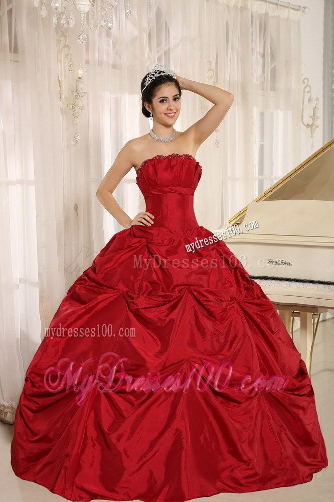 Wine Red Puffy Dresses for A Quinceanera with Pick ups