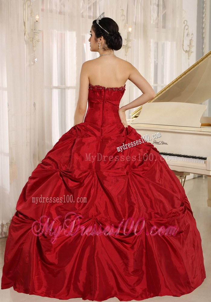 Wine Red Puffy Dresses for A Quinceanera with Pick ups