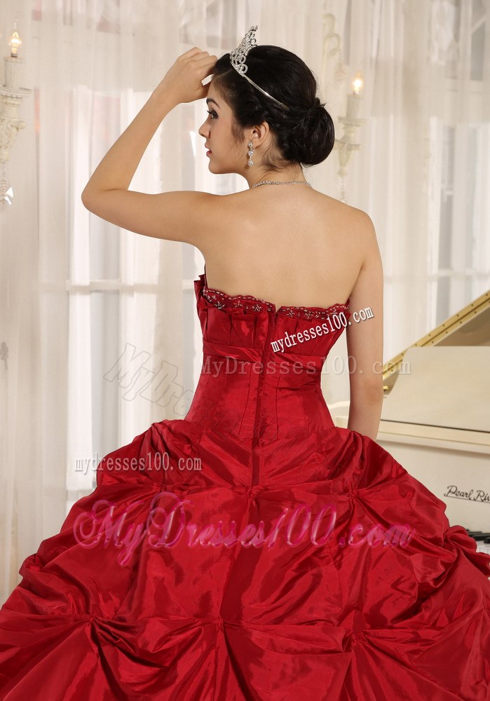 Wine Red Puffy Dresses for A Quinceanera with Pick ups