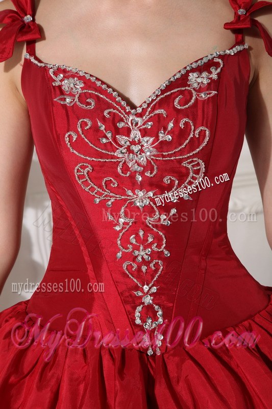 Straps Wine Red Ball Gown for Dresses 15 with Heavy Embroidery