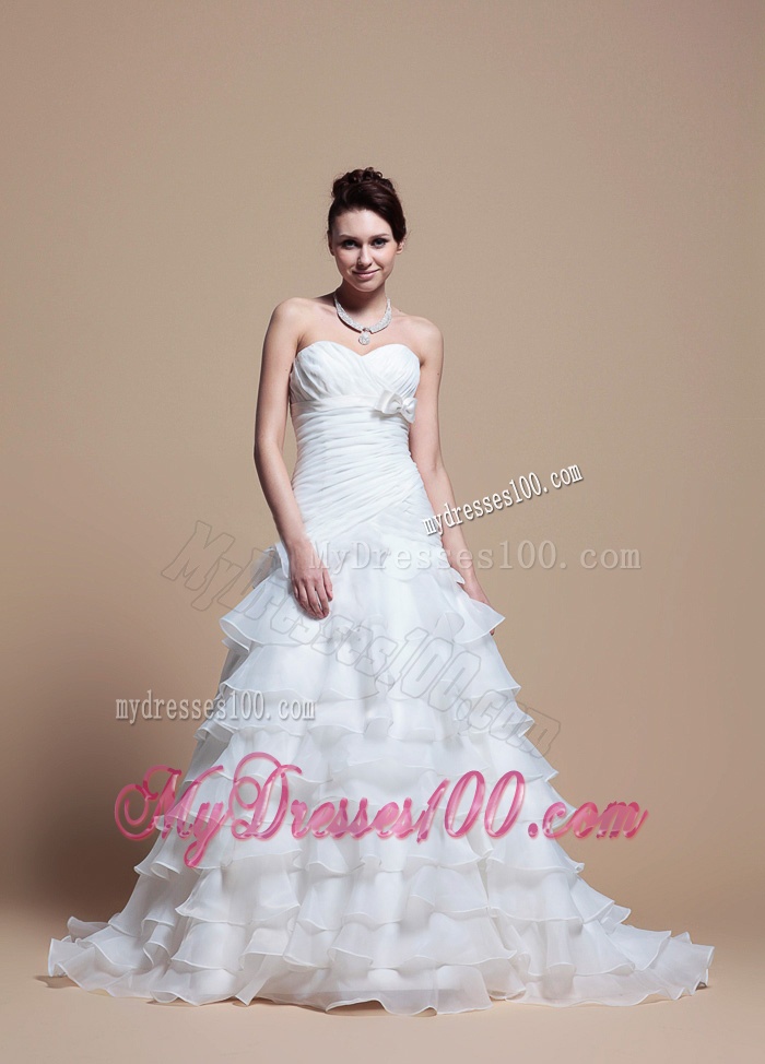 2016 Custom Made A Line Strapless Wedding Dresses with Ruffled Layer