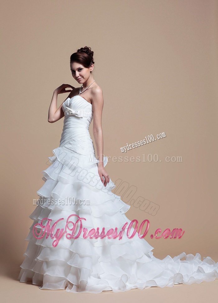 2016 Custom Made A Line Strapless Wedding Dresses with Ruffled Layer