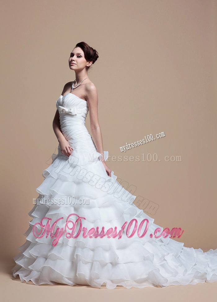2016 Custom Made A Line Strapless Wedding Dresses with Ruffled Layer