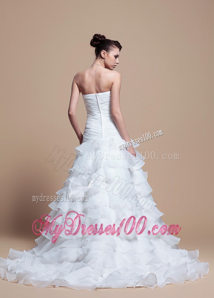 2016 Custom Made A Line Strapless Wedding Dresses with Ruffled Layer