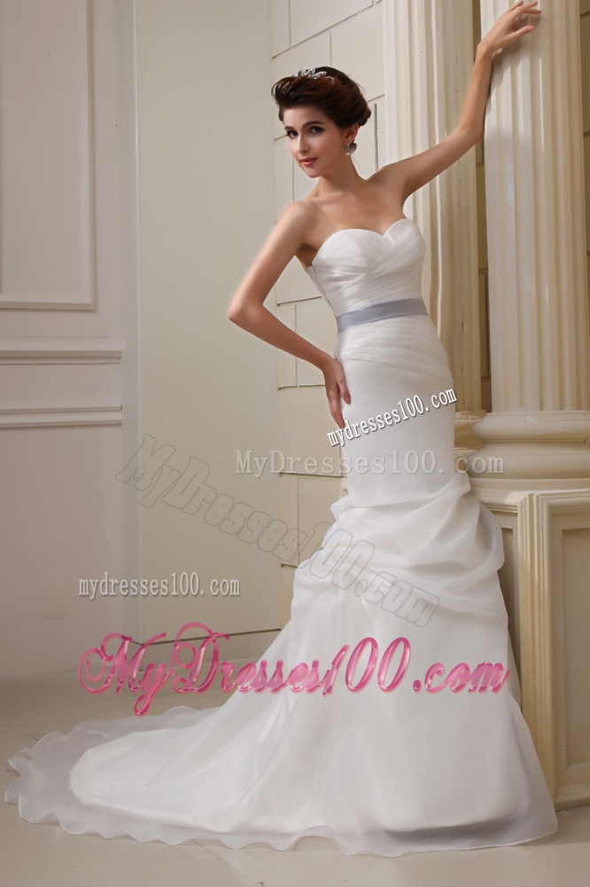 2016 Elegant Mermaid Sweetheart Belt Ruching Pick-ups Wedding Dress with Side Zipper
