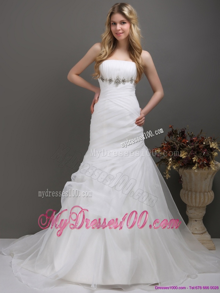 2016 Fashionable Strapless Wedding Dress with Ruching and Paillette