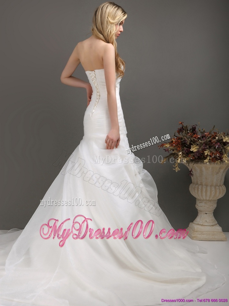 2016 Fashionable Strapless Wedding Dress with Ruching and Paillette