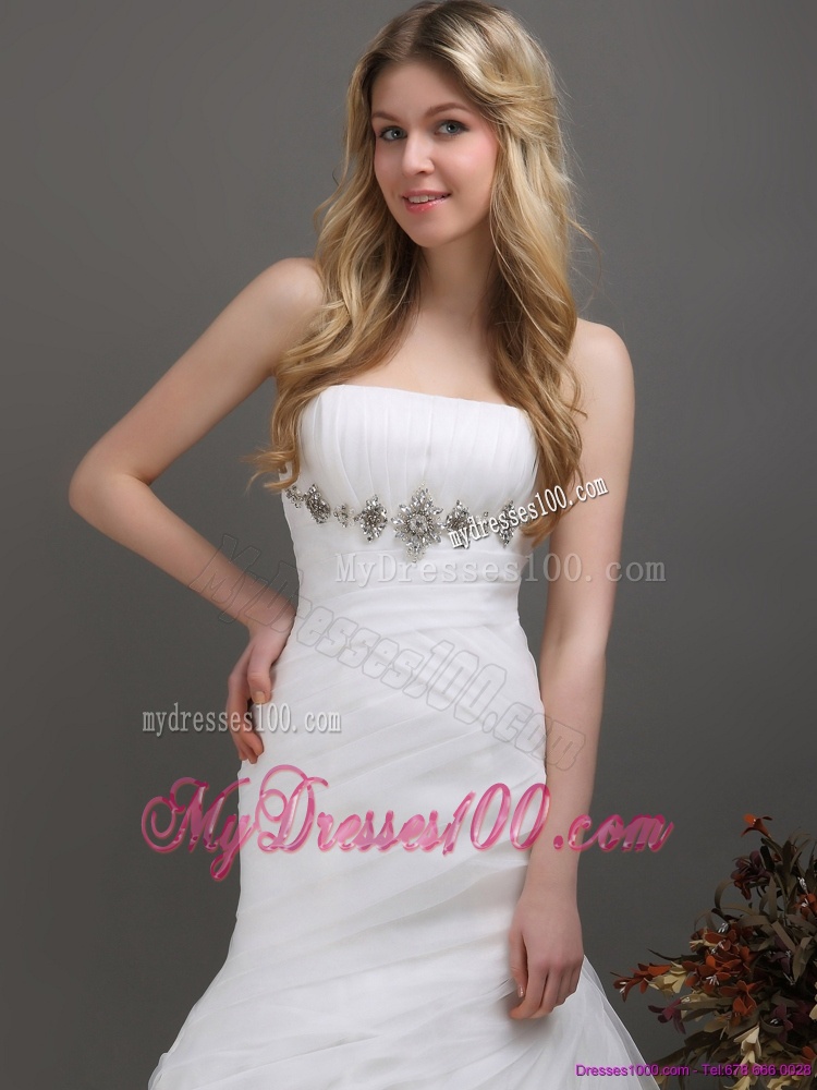 2016 Fashionable Strapless Wedding Dress with Ruching and Paillette