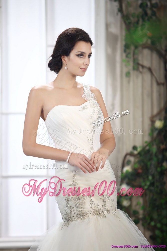 2016 Luxurious One Shoulder Wedding Dress with Beading and Ruching