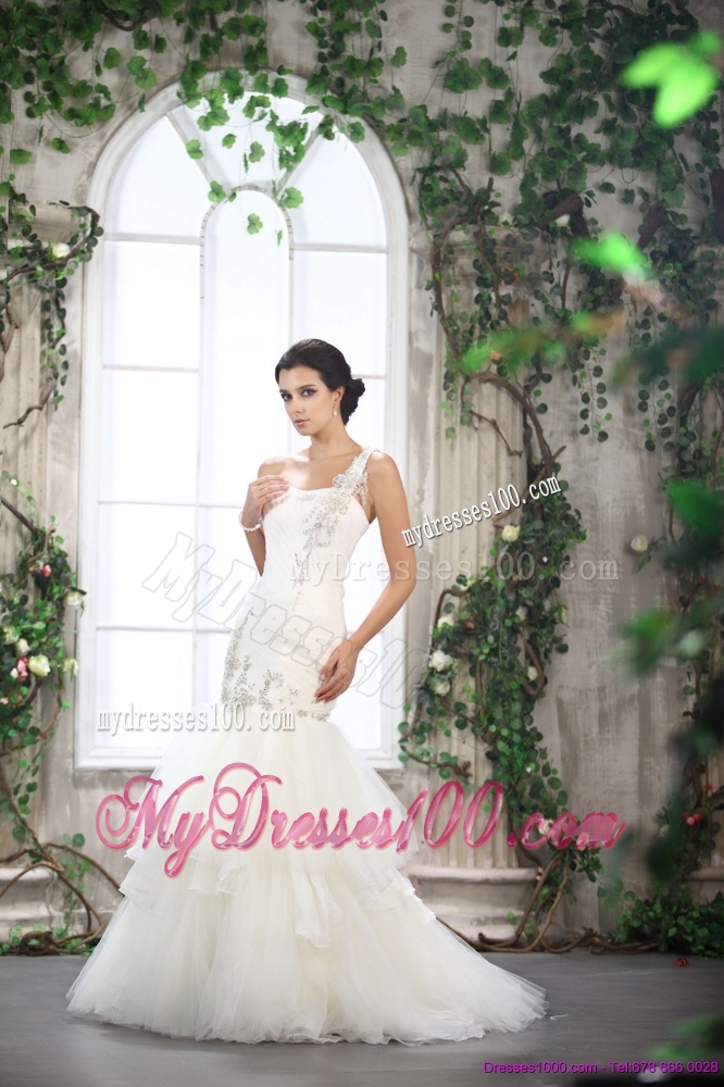 2016 Luxurious One Shoulder Wedding Dress with Beading and Ruching