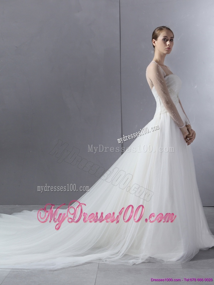 2016 Luxurious Strapless A Line Wedding Dress with Lace and Ruching