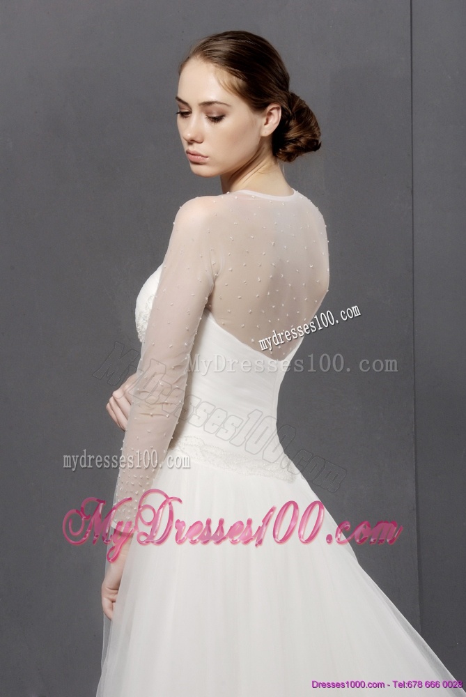 2016 Luxurious Strapless A Line Wedding Dress with Lace and Ruching