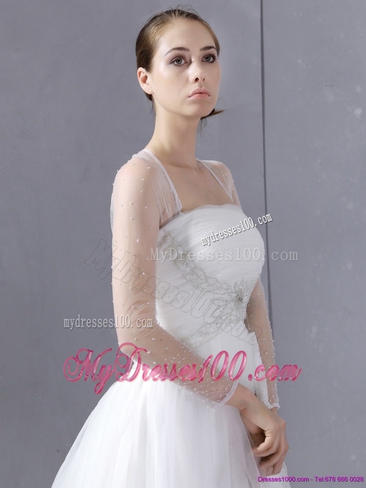 2016 Luxurious Strapless A Line Wedding Dress with Lace and Ruching