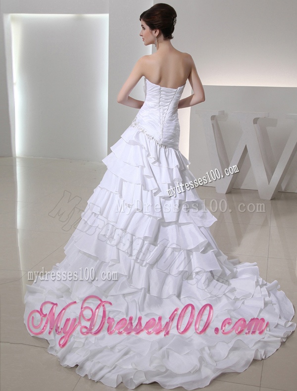 2016 Mermaid Sweetheart Taffeta Wedding Dress with Ruching and Ruffled Layers