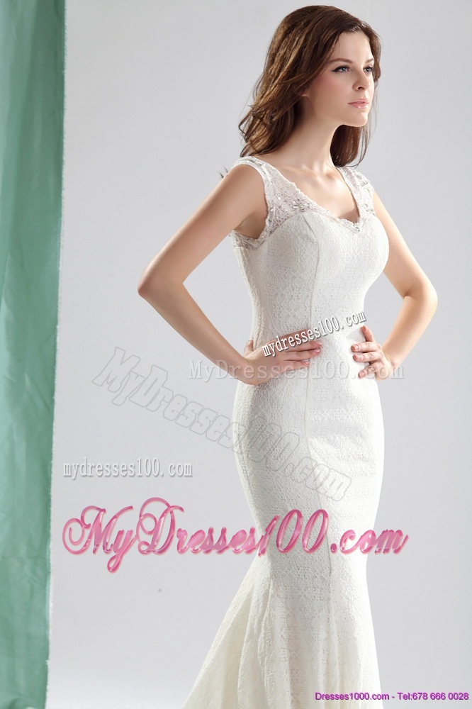 2016 Unique White Wedding Dresses with Lace and Brush Train