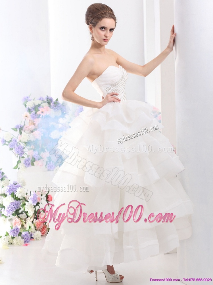 2016 Unique White Wedding Dresses with Ruffled Layers and Beading