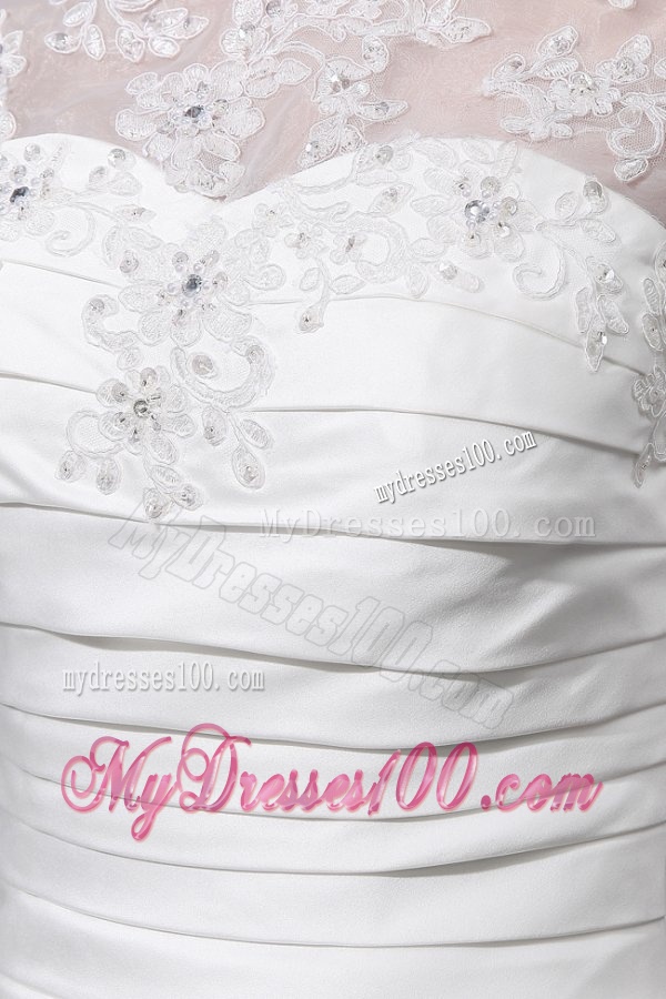 A-Line High Neck Organza Wedding Dress with Chapel Train with Appliques