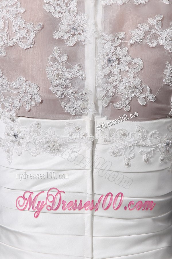 A-Line High Neck Organza Wedding Dress with Chapel Train with Appliques