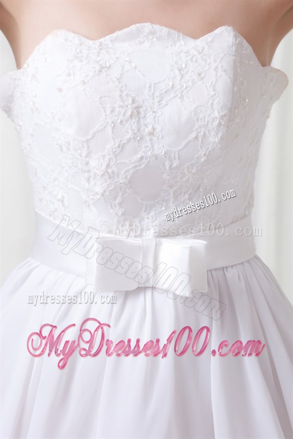 A-line Strapless Ruffled Layers Belt Brush Train Wedding Dress