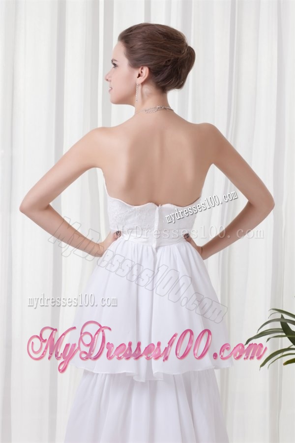 A-line Strapless Ruffled Layers Belt Brush Train Wedding Dress