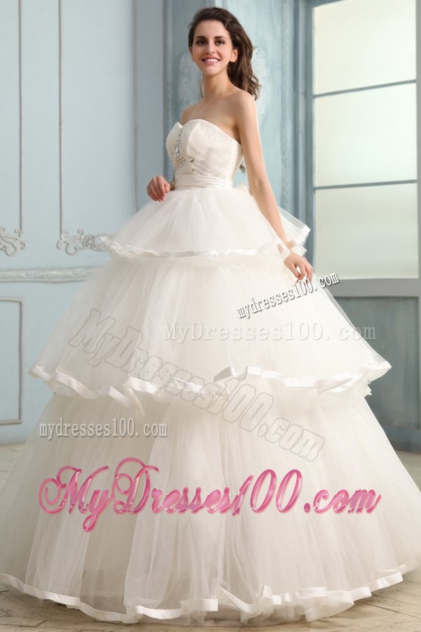 Ball Gown Sweetheart Beading and Ruffles Layered Wedding Dress