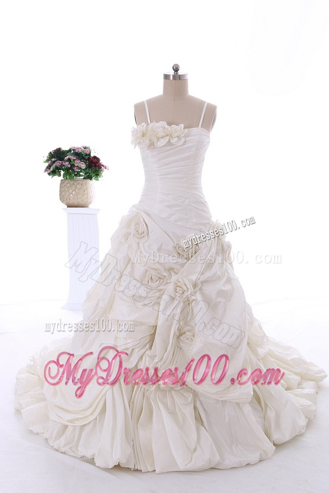 Classical Hand Made Flowers Court Train Wedding Dresses